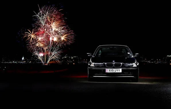 Картинка фары, БМВ, фейерверк, black, BMW 3 Series