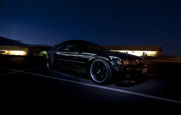 Картинка ночь, тюнинг, бмв, BMW, черная, black, tuning, E46