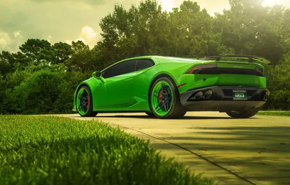Картинка Lamborghini, Green, Color, Supercar, Wheels, Rear, ADV.1, Huracan, LP610-4