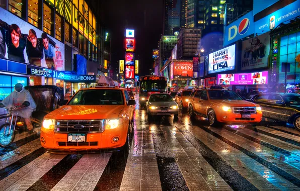 Картинка ночь, нью-йорк, night, new york, usa, nyc, Times Square, Rain Dance