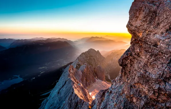 Картинка Red, Blue, Landscape, Sun, Germany, Mountain, Sunrise, Travel, Tyrol, Hiking, Torsten Muehlbache, Places