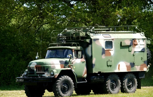Картинка камуфляж, автомобиль, раскраска, грузовой, советский, повышенной проходимости, военный вариант, ЗИЛ-131 с будкой