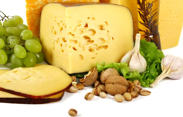 Картинка сыр, виноград, орехи, nuts, чеснок, фисташки, cheese, грецкие