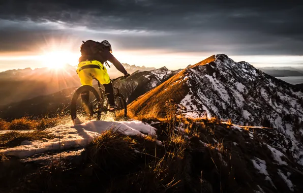 Картинка снег, горы, велосипед, байк, бездорожье, экстрим, адреналин, горный, Mountain Bike