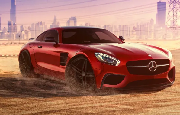 Картинка Mercedes-Benz, Red, Dubai, Front, AMG, Supercar, Liberty, 2015, Walk, GT S