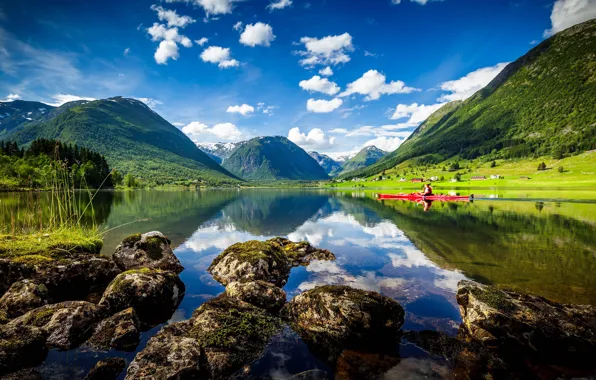 Картинка горы, озеро, Норвегия, Norway, байдарка, Sogn og Fjordane, Heimdal