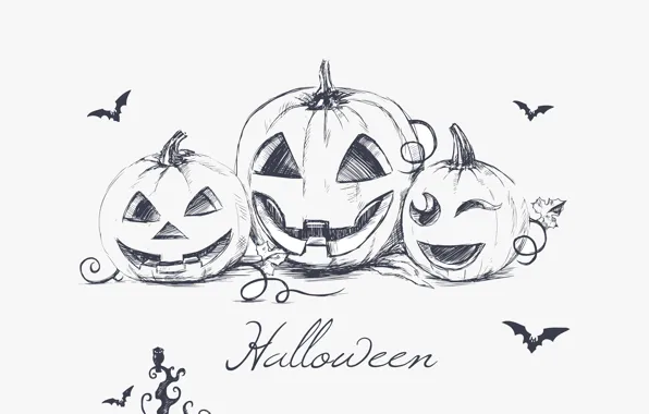 Картинка минимализм, Хэллоуин, летучие мыши, halloween, minimalism, bats, evil pumpkins, hand drawing, рука рисунок, creepy owl, …