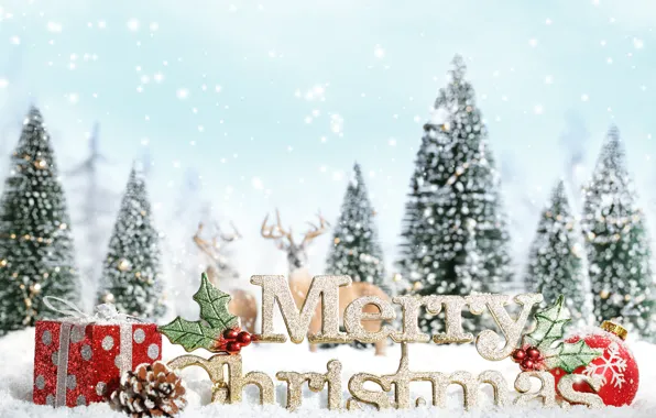 Картинка снег, снежинки, фон, праздник, обои, елка, новый год, рождество, ель, размытие, подарки, wallpaper, шишка, шишки, …