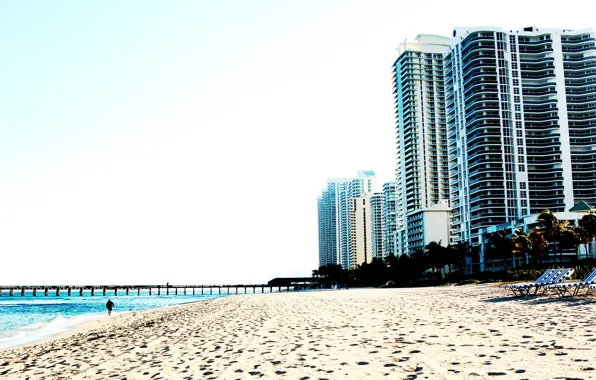 Картинка песок, пляж, небо, здания, америка, сша, america, usa, florida, miami beach, майами, флорида, miami, многоэтажки