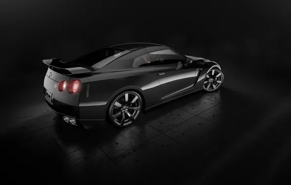 Картинка Nissan, GT-R, Car, Black, Studio, Back, R35, Sport