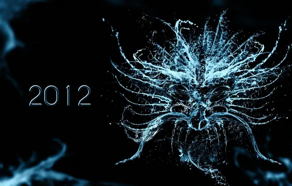 Картинка вода, капли, новый год, жидкость, черный фон, 2012, new year, black background, год водяного дракона, …