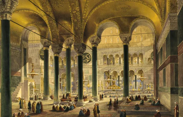 Картинка интерьер, мечеть, музей, Стамбул, Турция, Собор Святой Софии, Айия-Софья