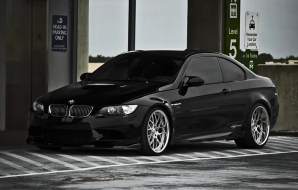 Картинка чёрный, бмв, BMW, лифт, парковка, black, E92