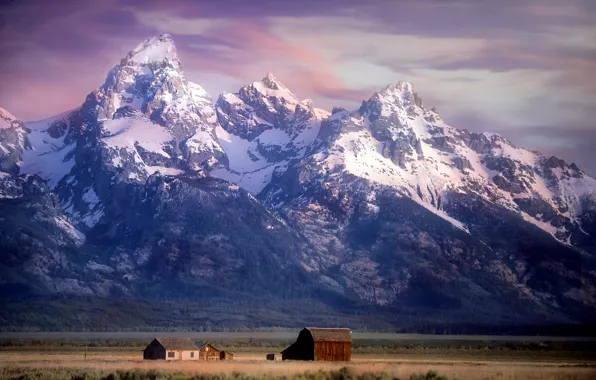 Картинка горы, долина, Вайоминг, Wyoming, ферма, Grand Teton National Park, Скалистые горы, Rocky Mountains, Национальный парк …