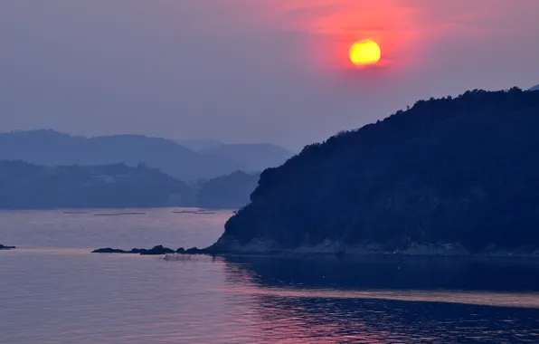 Картинка море, закат, горы, Япония, Japan, Tatsuno, Тацуно, Hyogo Prefecture