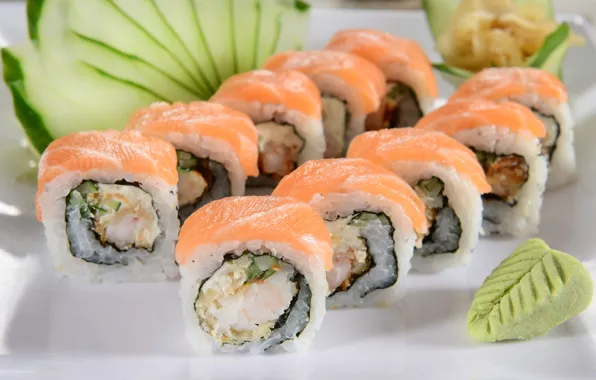 Картинка зелень, rolls, sushi, суши, роллы, японская кухня, fresh herbs, Japanese cuisine, приправа, seasoning