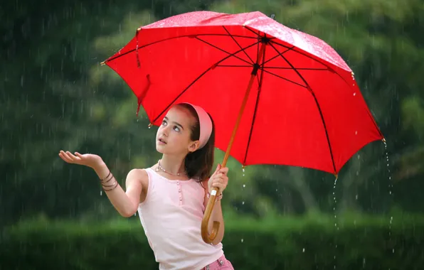 Картинка красный, дождь, зонт, девочка