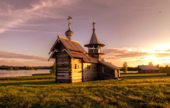 Картинка осень, церковь, Россия, Кижи
