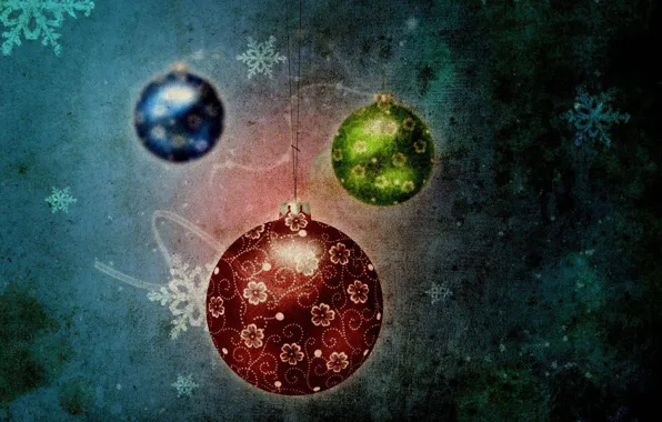 Картинка снежинки, синий, красный, шары, зелёный, празник