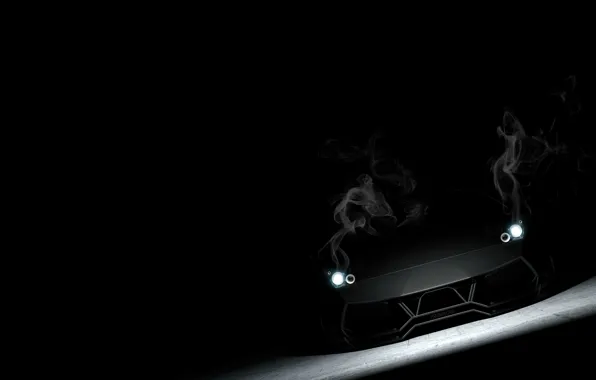 Картинка чёрный, дым, Lamborghini, матовый, black, ламборджини, Murcielago, front, LP670-4, ламборгини, мурселаго