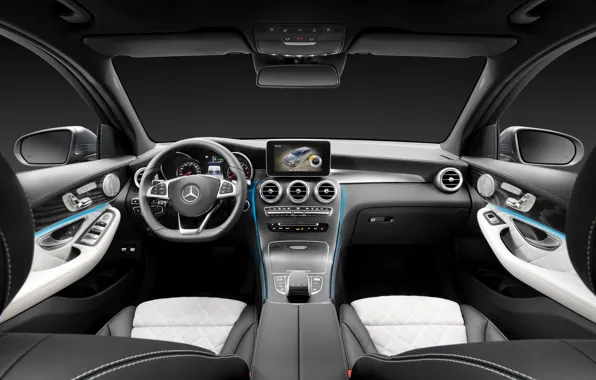 Картинка Mercedes-Benz, интерьер, руль, салон, мерседес, панель приборов, торпедо, 4MATIC, 2015, X205, GLC 350