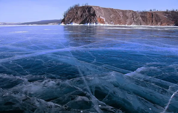 Картинка зима, пейзаж, природа, озеро, лёд, Байкал
