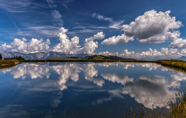 Картинка облака, горы, озеро, отражение, Австрия, Альпы, Austria, Alps, Тироль, Tyrol, Hohe Salve