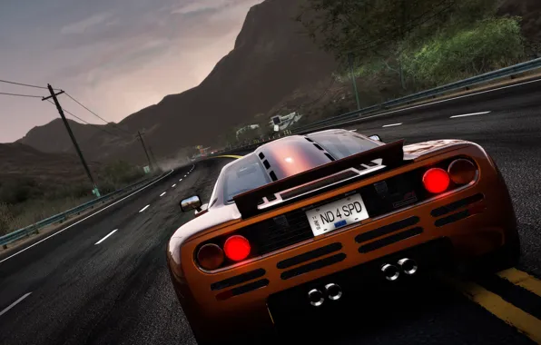 Картинка дорога, машина, горы, лэп, Need for Speed: Hot Pursuit