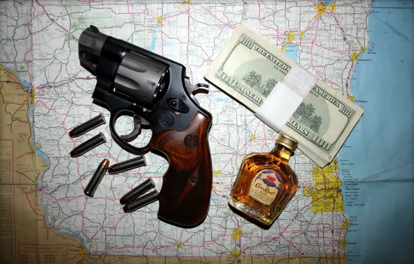 Картинка карта, деньги, револвер