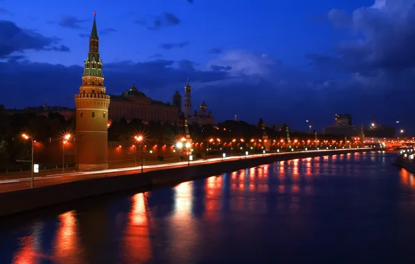 Картинка Ночь, Река, Москва, Кремль