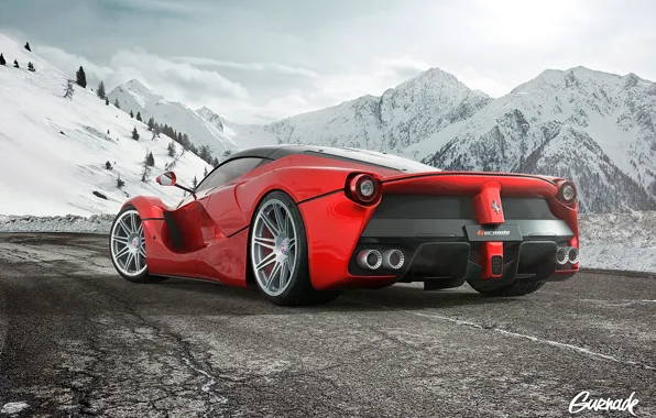 Картинка Ferrari, Snow, White, Wheels, LaFerrari, HRE, by Gurnade, Moutian