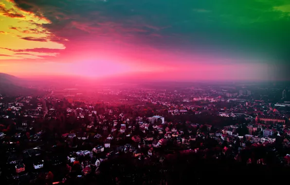 Картинка закат, Город, панорама