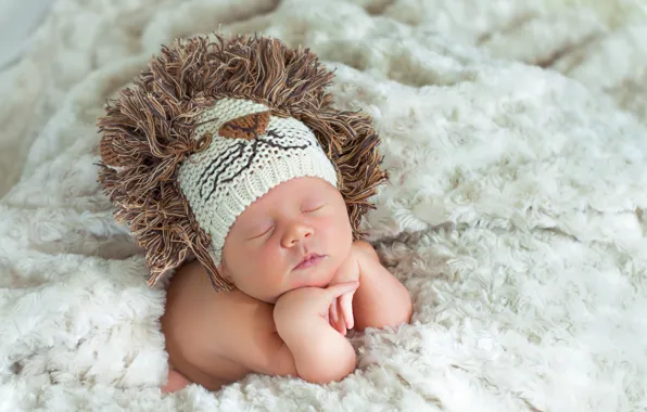 Картинка шапка, ребенок, лев, малыш, одеяло, вязанная, младенец