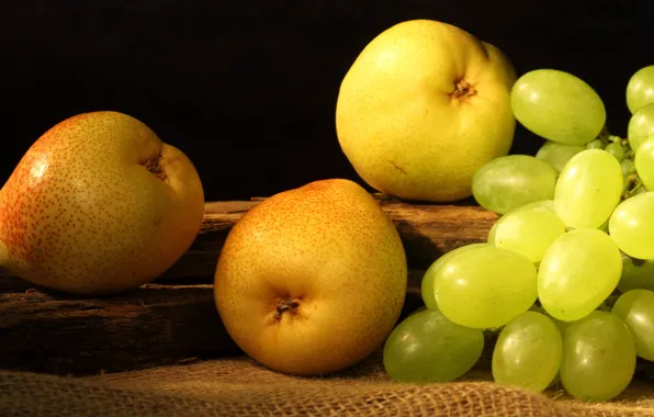 Картинка желтые, виноград, фрукты, груши, fruit, grapes, pears