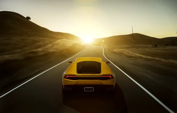 Картинка Lamborghini, yellow, sunset, rear, LP 610-4, Huracan, LB724