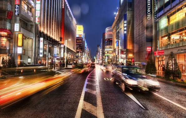Картинка дорога, машины, здания, Tokyo, Ginza