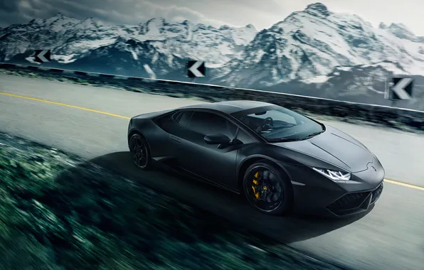 Картинка Lamborghini, Speed, Black, Mountain, Road, Supercar, Huracan, LP640-4