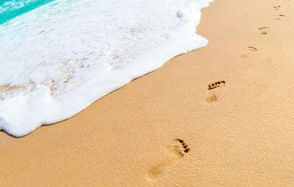 Картинка песок, море, пляж, лето, пена, следы, beach, sea, sand, footprints