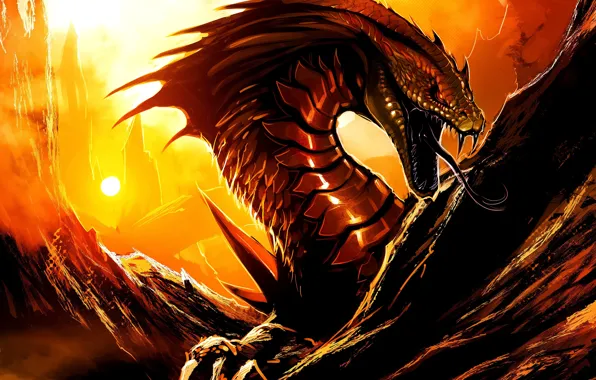 Картинка язык, скалы, дракон, art, by TheRisingSoul, Kaiju Combat, Aluphox