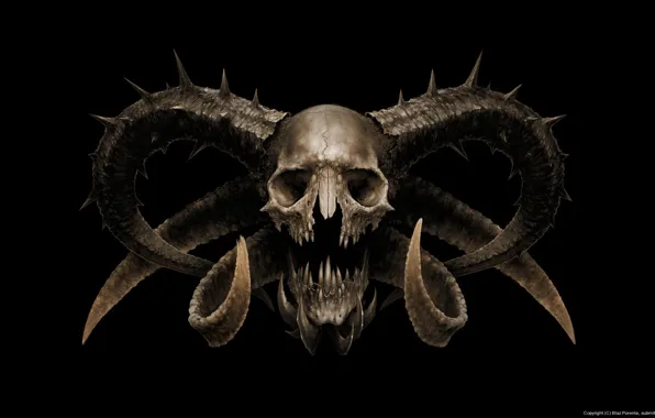 Картинка страх, череп, рога, дьявол, ужас, сатана, by Blaz Porenta, Satans skull