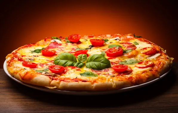 Картинка грибы, сыр, пицца, помидоры, pizza, блюдо, салями