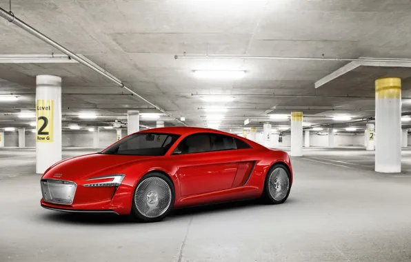 Картинка красный, Audi, гараж, концепт-кар, Е-tron