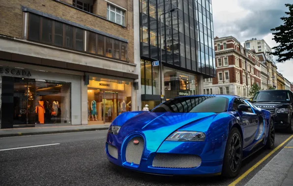 Картинка синий, Bugatti, Veyron, бугатти, хром, Blue, вейрон, гиперкар, Chrome