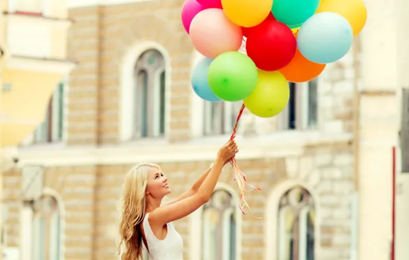 Картинка шарики, радость, счастье, воздушные шары, girl, happy, woman, smile, balloons