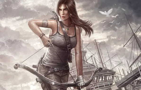 Картинка корабль, лук, Tomb Raider, стрелы, Reborn, Lara Croft