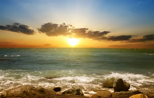 Картинка песок, море, пляж, небо, облака, пейзаж, природа, берег, beach, sky, sea, landscape, nature, clouds, sand, …