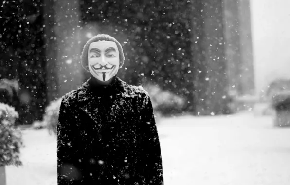 Картинка зима, человек, маска, разное, аноним, гай фокс