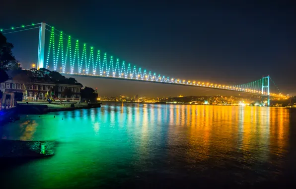 Картинка ночь, природа, city, город, lights, огни, здания, nature, Стамбул, Турция, night, Istanbul, buildings, turkey, Sea …