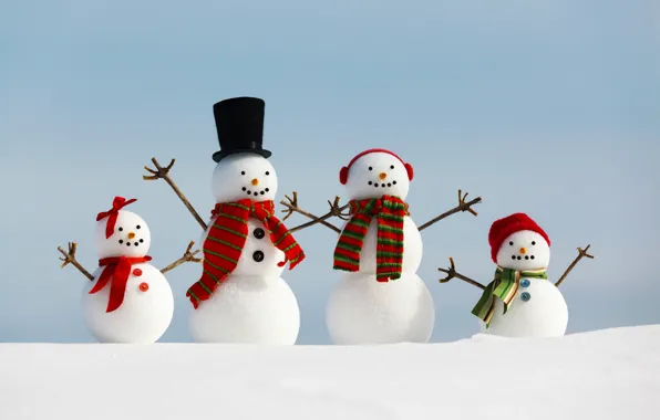 Картинка зима, снег, праздник, семья, снеговик, Happy New Year, winter, snow, Merry Christmas, holiday, snowman, family, …