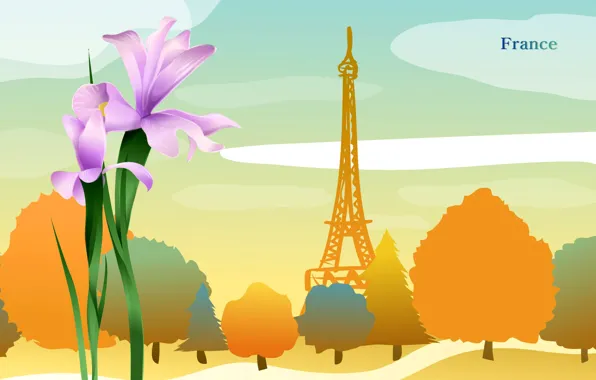 Картинка осень, деревья, цветы, город, путешествия, Франция, башня, туризм, France, страна, государство